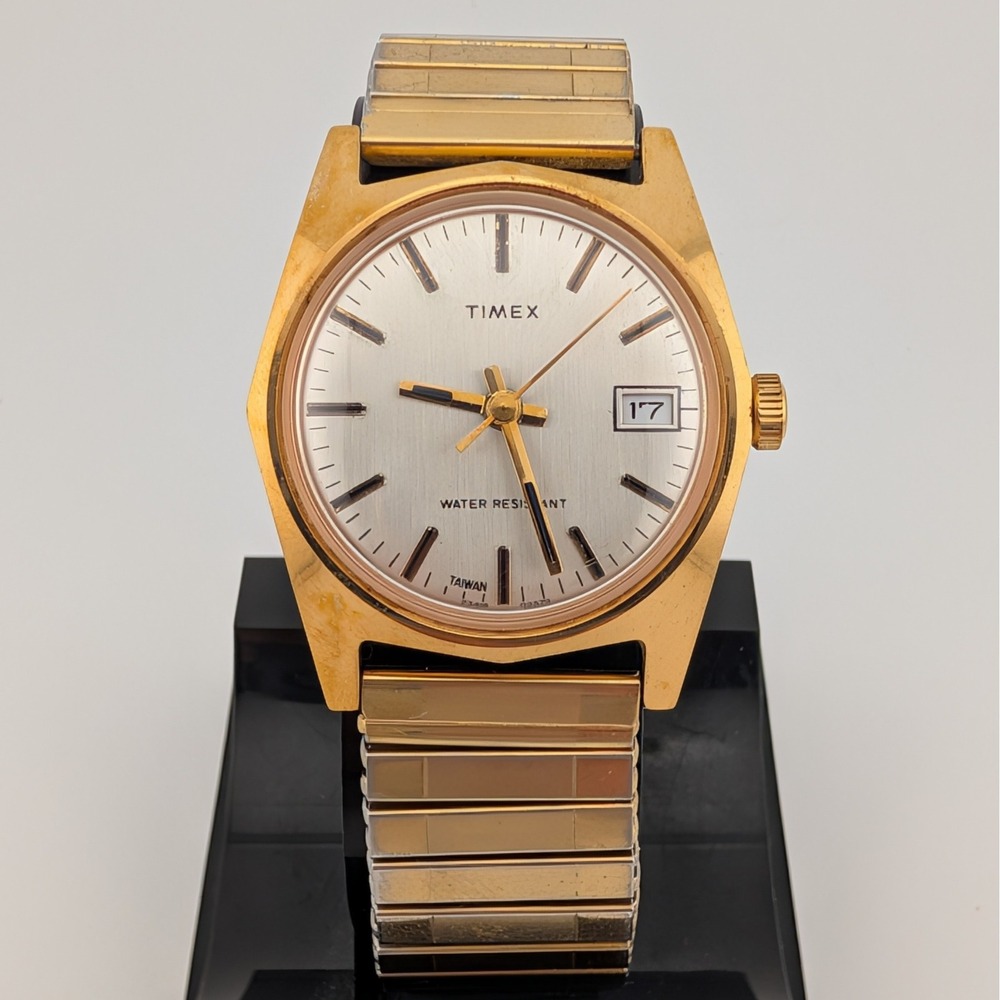 Timex Mercury 23418 Vintage 1979 Gold Tone Date Manual Wind Watch Expansion Band